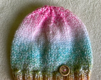 Newborn knitted hat, knitted baby hat, newborn hospital hat, pink baby hat, baby girl hat, baby girl first hat, rainbow baby hat, babyknit