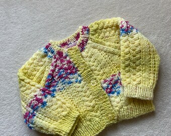 Lemon and lime baby cardigan, 0-3 month knitted baby cardigan, baby shower gift, hand knitted baby cardigan, new baby gift