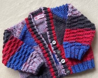 Rainbow knit baby cardigan, 0-3 months baby cardigan, knitted baby clothes, baby boy cardigan, new baby gift