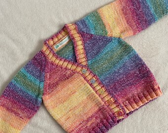 One year old baby cardigan, rainbow knitted baby cardigan, colourful childs cardigan, first birthday gift