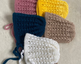 Baby bonnets, 6-12 months, various colours, knitted baby hats, baby gifts