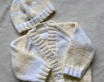 Baby cardigan and hat set, knitted baby cardigan, 0-3 months, new baby gift set, knitted baby hat, baby shower gift