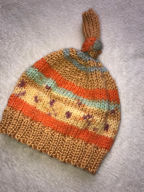 Rainbow Baby Hand knitted Premature Early baby to 6-12 Mths Baby Hat