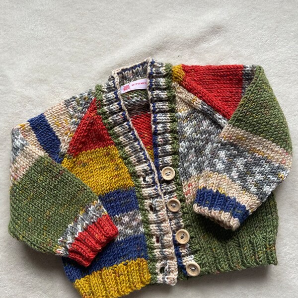 Baby boy cardigan, hand knit, baby gift, colourful baby cardigan, abstract baby cardigan, rainbow baby knitwear