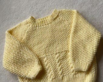Hand knitted baby jumper, yellow baby sweater, 6-12 months, knitted baby clothes, baby gift