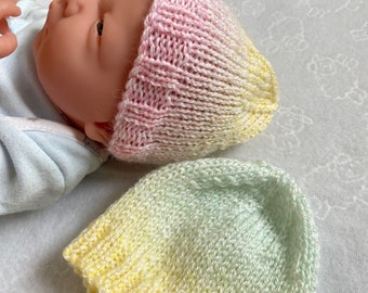 PREMATURE BABY HATS, set of 2 nicu baby hats, knitted prem hats, hospital hat, twin preemie hats, tiny baby hats