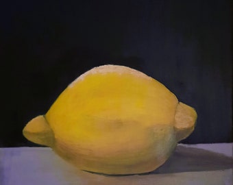Lemon, oil painting, realistically painted, oil paint on canvas, multiple layers, 40cm x 40cm, without frame.