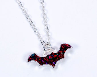 Opal Bat Necklace |  Bat Pendant | Bat Jewelry | Spooky Necklace | Charm Necklace | Halloween Jewelry | Opal Shape Necklace | Halloween