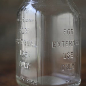 vintage medicinal druggist glass bottle for external use only, unique flower vase, antique, vintage industrial storage image 4