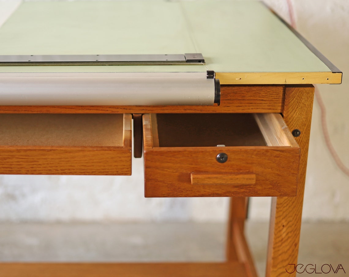 Drafting 4post tilting table by Mayline with two drawers Etsy