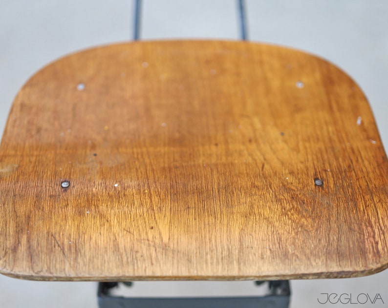 tall vintage industrial drafting UHL Art Steel stool by Toledo Co image 4