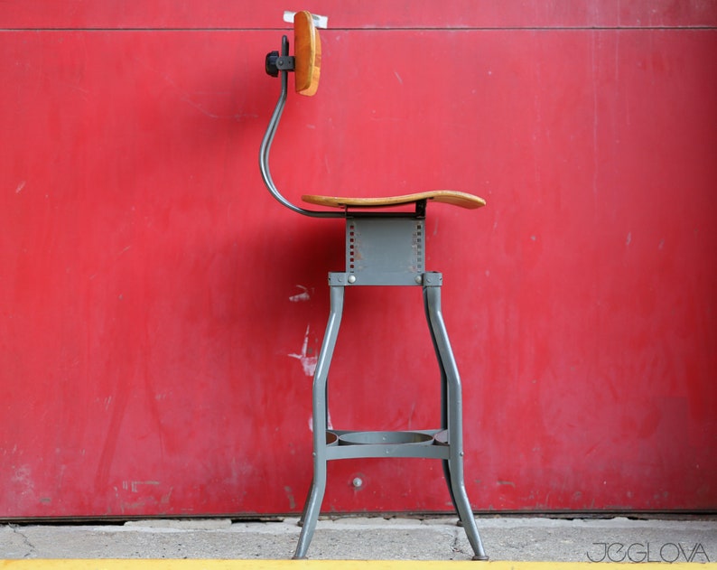 tall vintage industrial drafting UHL Art Steel stool by Toledo Co image 1