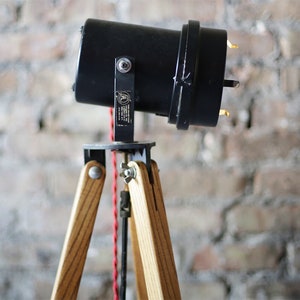 unique vintage industrial floor lamp: repurposed projector and surveying tripod image 6