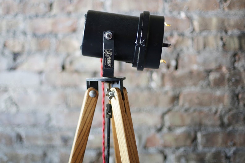 unique vintage industrial floor lamp: repurposed projector and surveying tripod image 6