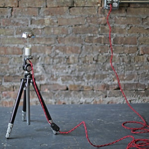 vintage tripod repurposed into scalable floor or desk lamp, vintage retro lighting image 1