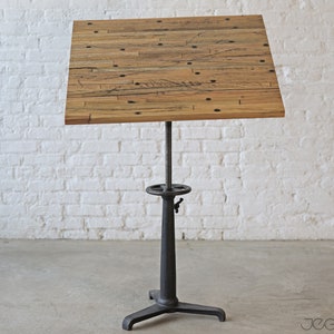 one-of-a-kind sitting or standing desk with cast iron base and custom-made upcycled top image 2