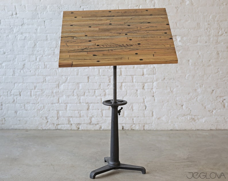 one-of-a-kind sitting or standing desk with cast iron base and custom-made upcycled top image 2