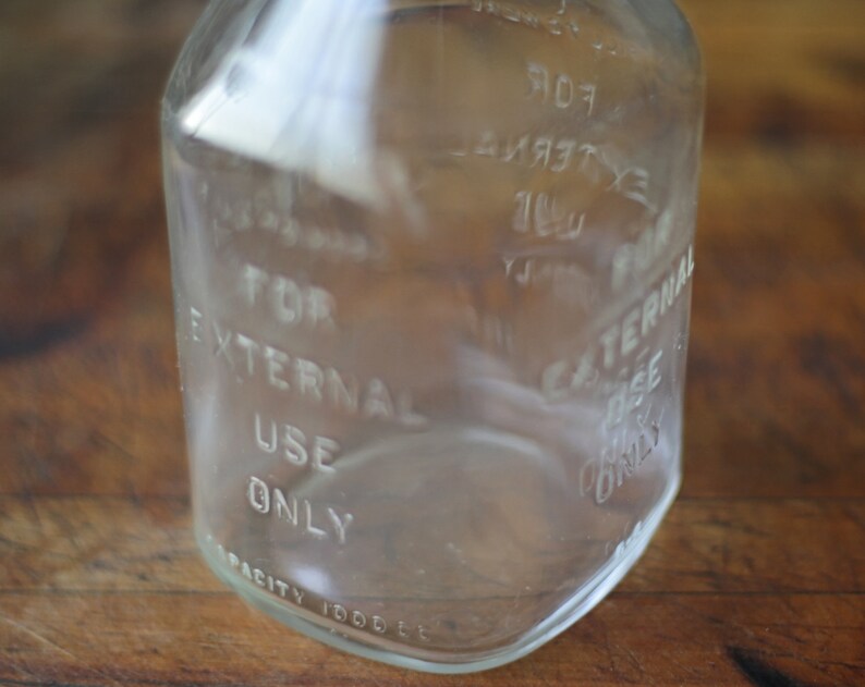 vintage medicinal druggist glass bottle for external use only, unique flower vase, antique, vintage industrial storage image 8