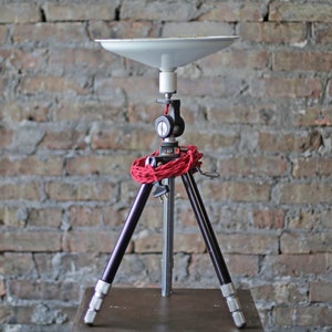 vintage tripod repurposed into scalable floor or desk lamp, vintage retro lighting image 8