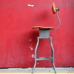 tall vintage industrial drafting UHL Art Steel stool by Toledo Co image 3