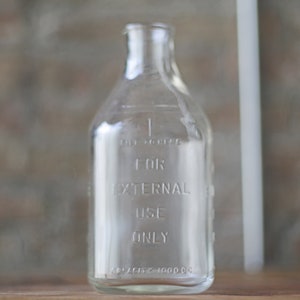 vintage medicinal druggist glass bottle for external use only, unique flower vase, antique, vintage industrial storage image 9