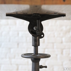 one-of-a-kind sitting or standing desk with cast iron base and custom-made upcycled top image 7