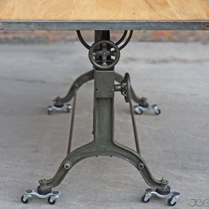 massive vintage drafting table by Frederick Post Co. cast iron base, rare, value-retaining tilting industrial desk, restored &revived top image 7