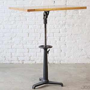 one-of-a-kind sitting or standing desk with cast iron base and custom-made upcycled top image 3