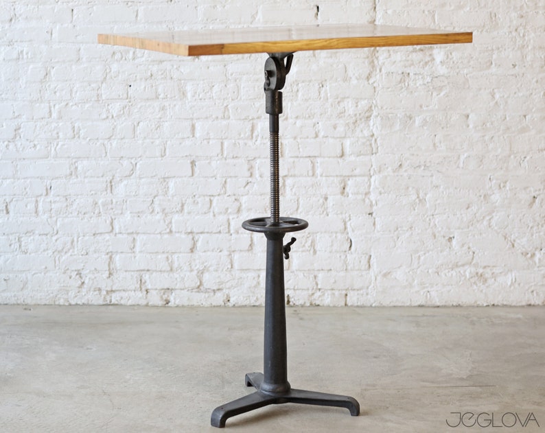 one-of-a-kind sitting or standing desk with cast iron base and custom-made upcycled top image 3