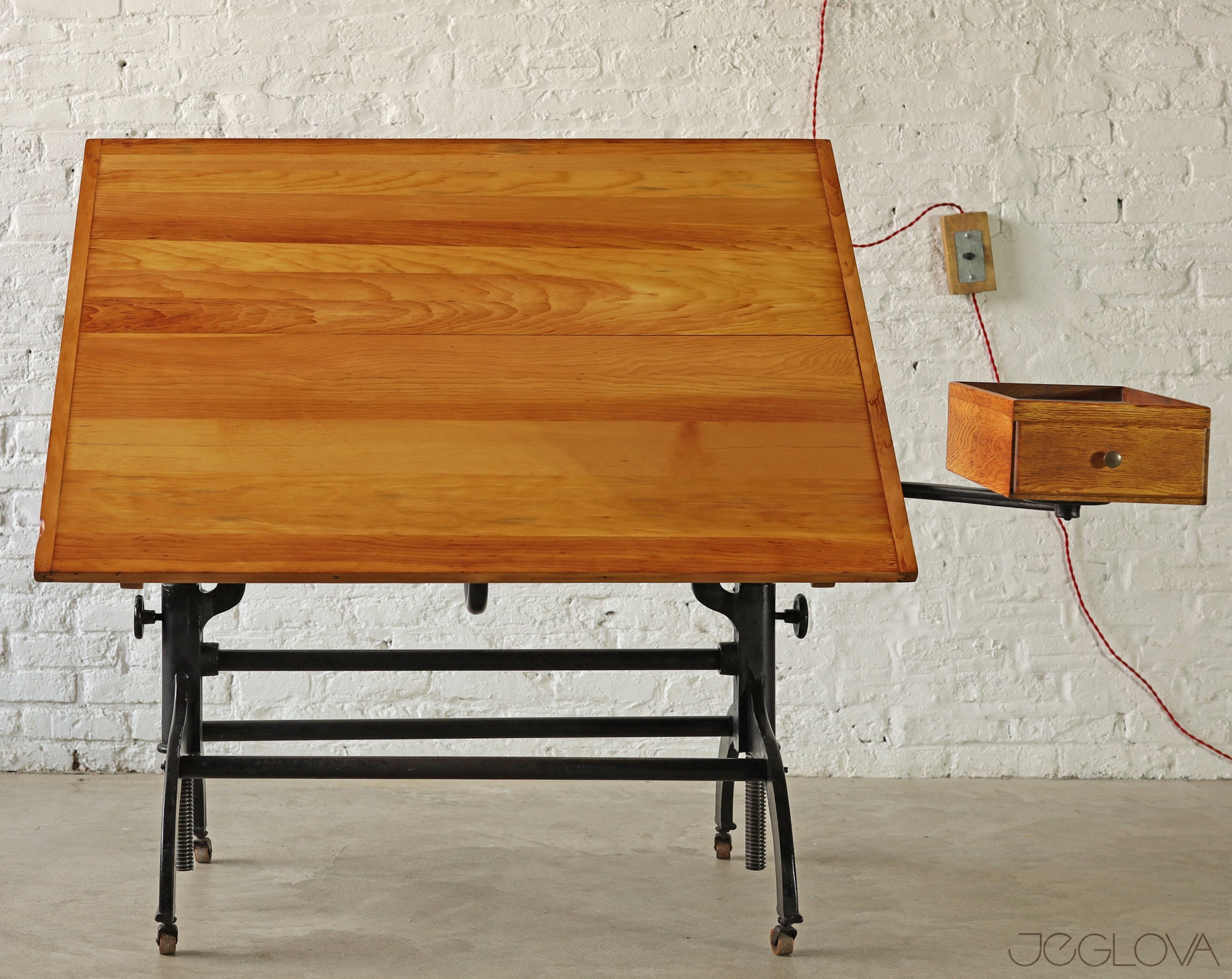 1940's Architect's Drafting Table - Midcentury Wooden and Iron Metal Base  For Sale at 1stDibs