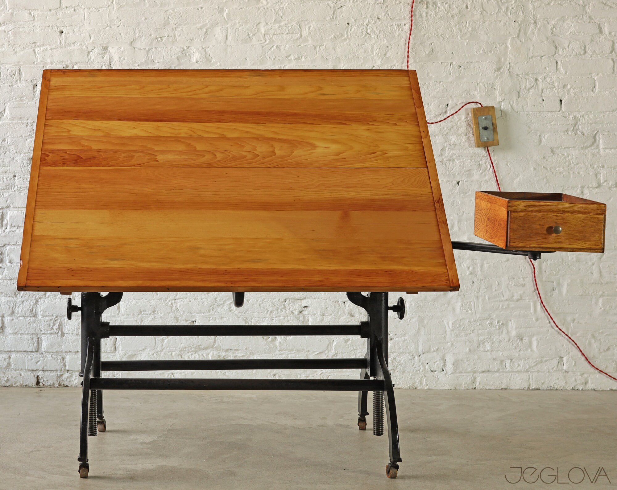 Vintage Cast Iron Base Drafting Table by Hamilton MFG Co rare, Vintage Industrial, Complete With