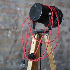 unique vintage industrial floor lamp: repurposed projector and surveying tripod image 9