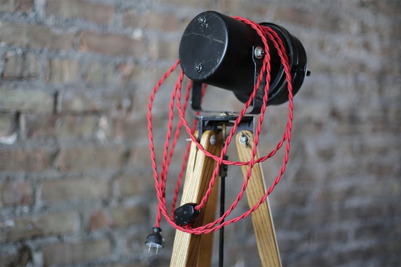 unique vintage industrial floor lamp: repurposed projector and surveying tripod image 9
