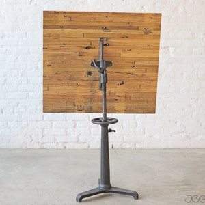 one-of-a-kind sitting or standing desk with cast iron base and custom-made upcycled top image 1