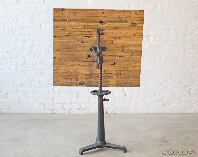 one-of-a-kind sitting or standing desk with cast iron base and custom-made upcycled top image 1