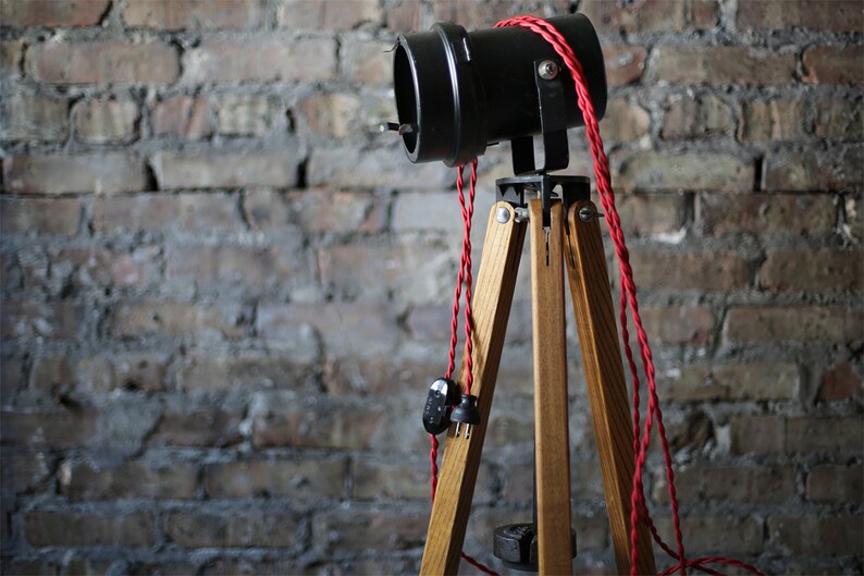 unique vintage industrial floor lamp: repurposed projector and surveying tripod image 2