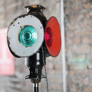 vintage railroad lamp on cast iron dressform base, vintage industrial steampunk floor lamp image 1