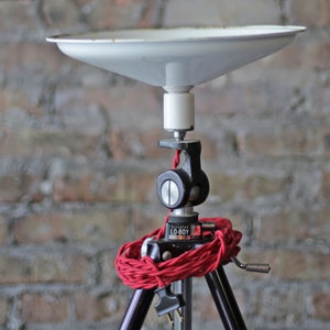 vintage tripod repurposed into scalable floor or desk lamp, vintage retro lighting image 7