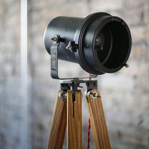 unique vintage industrial floor lamp: repurposed projector and surveying tripod image 8