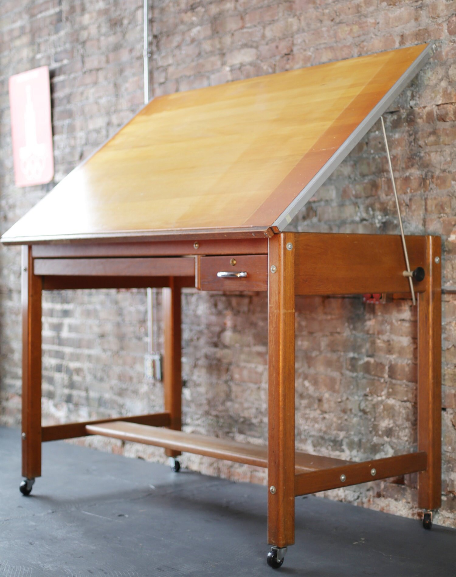 French Industrial Architect Drafting Table - Walnut