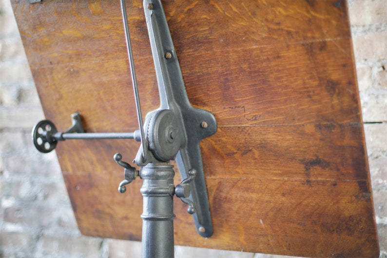 Red Vintage Drafting Table By Keuffel Essel Cast Iron Tripod Base Antique Desk Architect