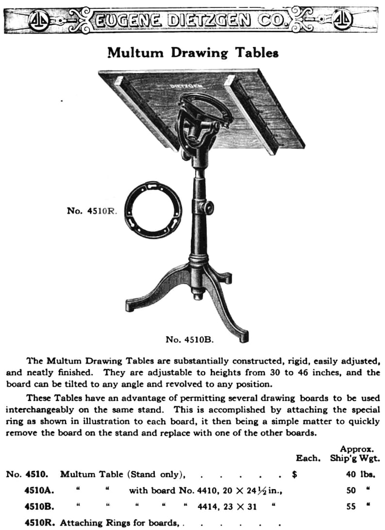 restored vintage drafting table Multum drafting table by Dietzgen, cast iron tripod base, all-original, antique desk, architect table image 10