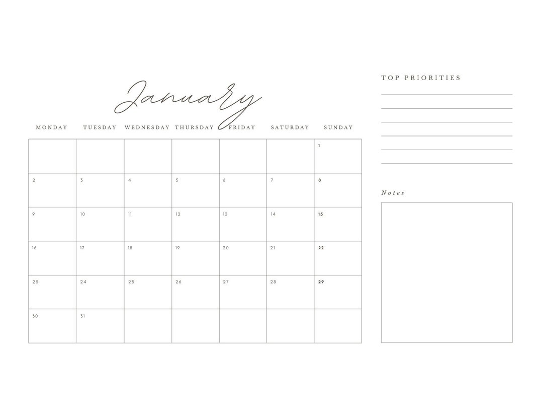 simple-2023-calendar-with-note-section-and-top-priorities-section-etsy