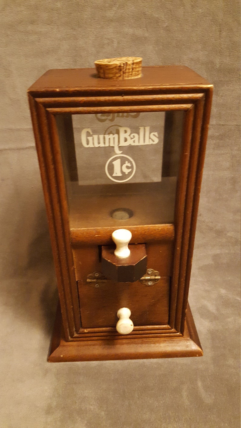 Vintage Wooden 1 Cent Gum Candy Machine 1910 By Vintage Wooden 1 Cent Gum Candy Machine 1910 By Image 0