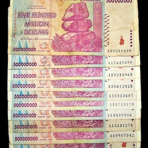 10 x Zimbabwe 500 million Dollar banknotes-circulated-2008/AA or AB paper money currency