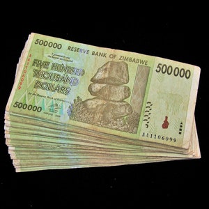 50 pcs x Zimbabwe 500 Thousand (500000) Dollar banknotes- CIRCULATED paper money currency