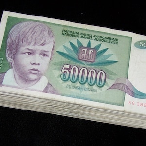 25 Pcs x Yugoslavia 50000 (50,000) Dinara Banknotes, 1992 P-117 paper money currency