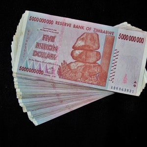 20 pcs x Zimbabwe 5 Billion Dollar bank notes (2008 AA or AB prefix)- authentic paper money currency