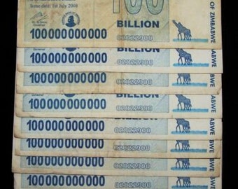 10 pcs x Zimbabwe 100 Billion dollar agro cheque banknotes