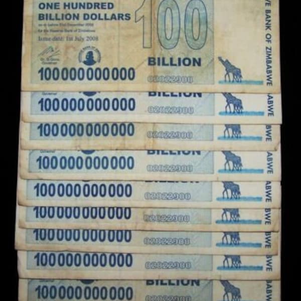 10 pcs x Zimbabwe 100 Billion dollar agro cheque banknotes